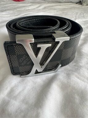 Louis Vuitton Damier Graphite LV Initiales Silver Buckle Belt - Black/Gray
